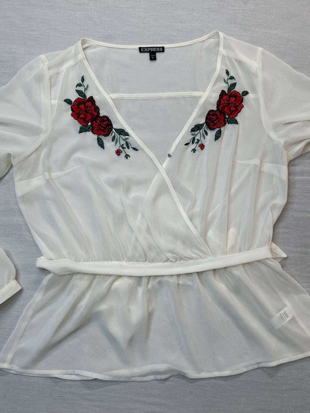 Express Shear Peplum Top Deep V Floral Embroidered Size Large